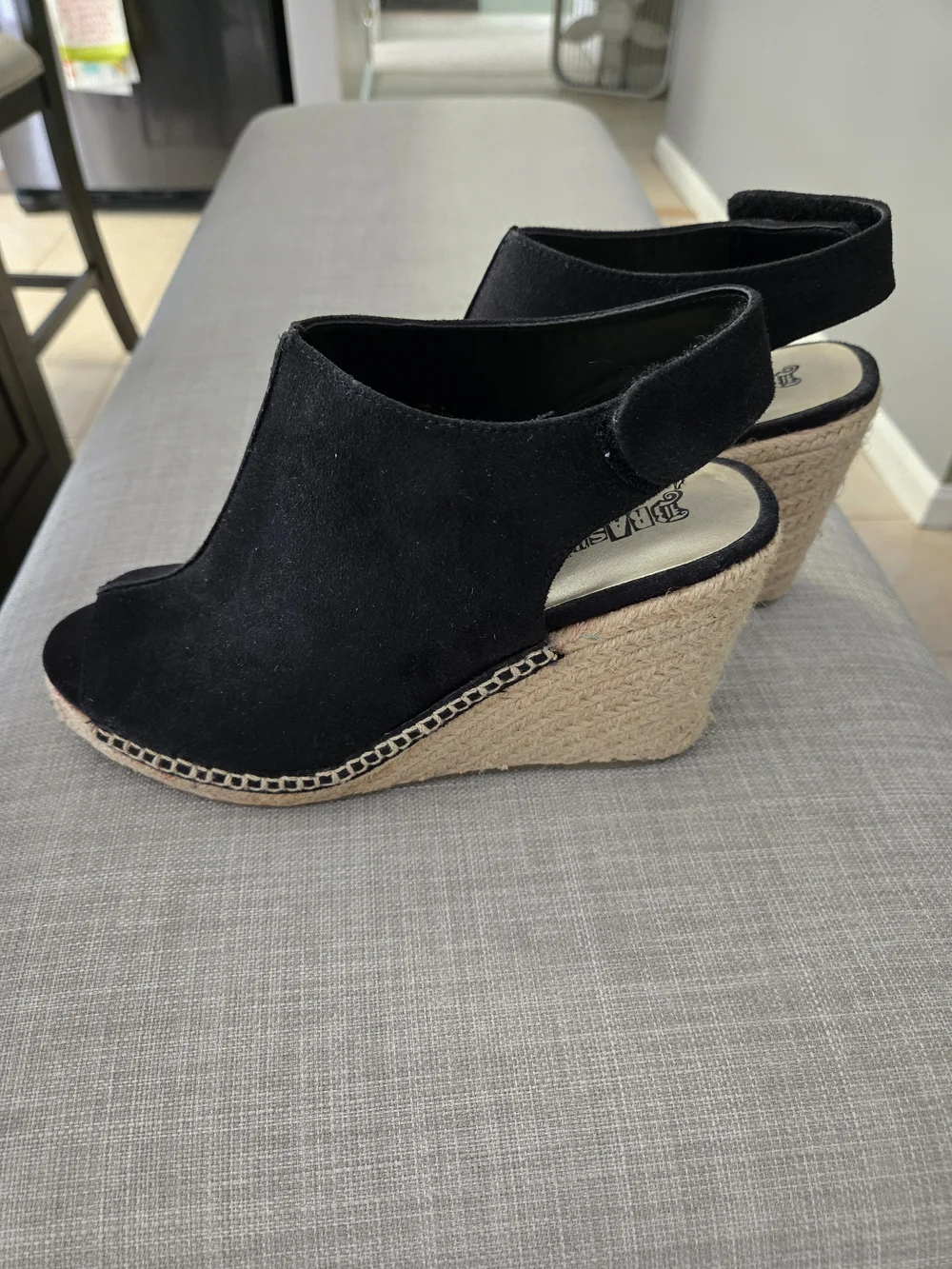 Black Suede Peep-Toe Slingback Wedge Heels by Coconuts by Matisse